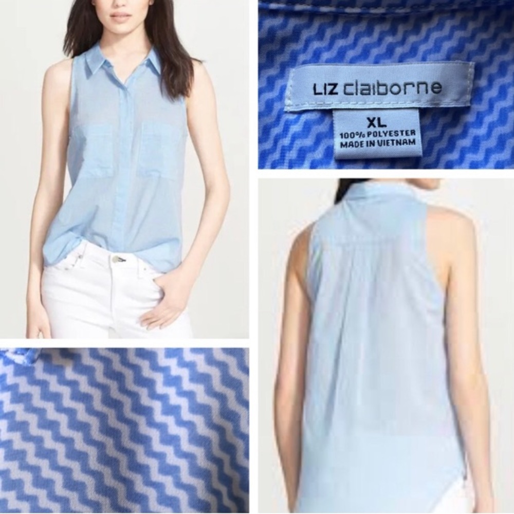 ❤️3X20 LIZ CLAIBORNE Sleeveless Buttons Down Blue Shirt | L